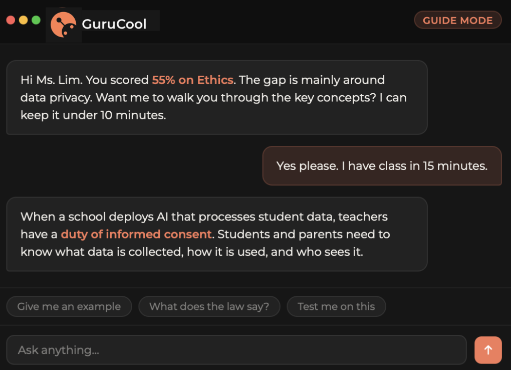 the Guru AI Tutor chat screen